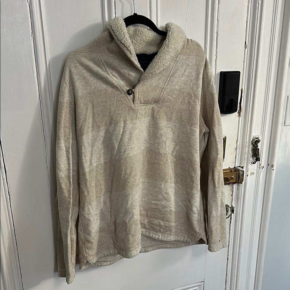 Tommy Hilfiger Cream Striped Turtleneck Sweater with Sherpa lined Collar
